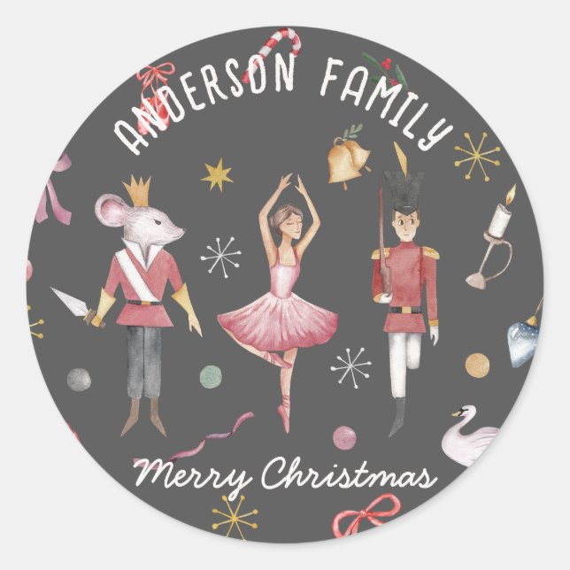 Nutcracker Ballet Ballerina family Christmas Gift Classic Round Sticker (Front)