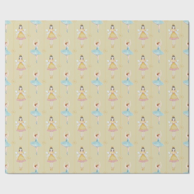 Nutcracker Ballet Ballerina Gold Vintage Christmas Wrapping Paper (Seam)