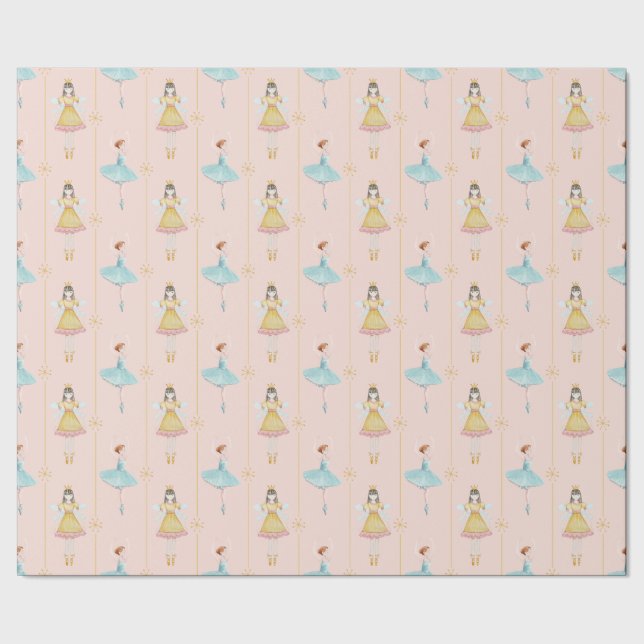 Nutcracker Ballet Ballerina Pink Vintage Christmas Wrapping Paper (Seam)