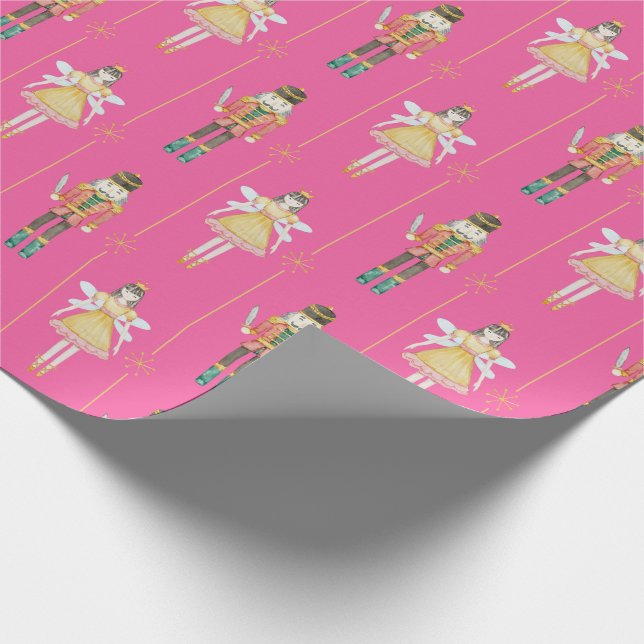 Nutcracker Ballet Ballerina Pink Vintage Christmas Wrapping Paper (Corner)