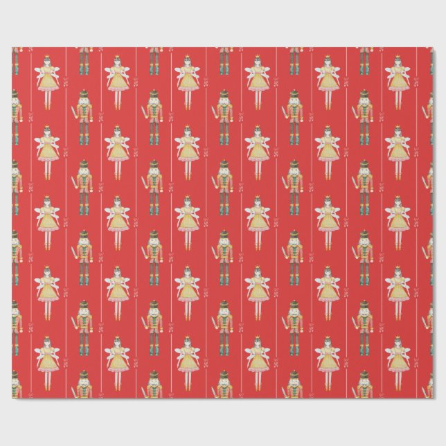 Nutcracker Ballet Ballerina Red Vintage Christmas Wrapping Paper (Flat)