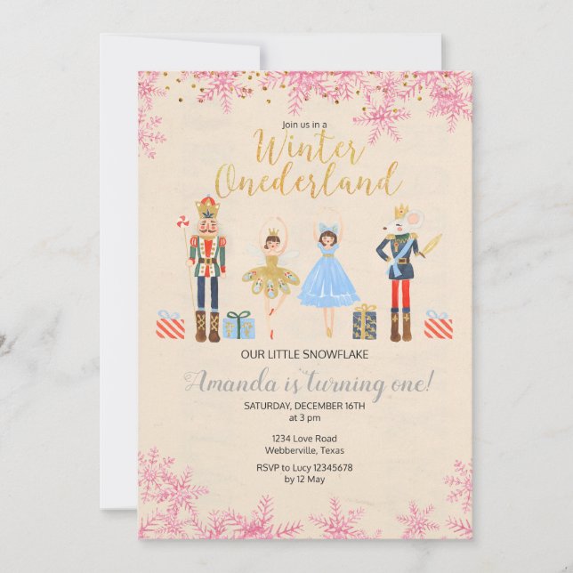 Nutcracker Ballet Birthday winter pink Invitation (Front)