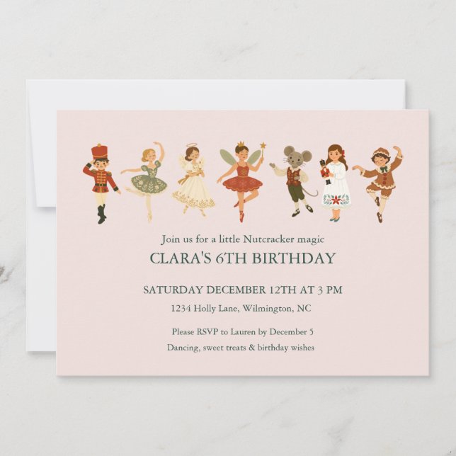 Nutcracker Ballet Blush Pink Birthday Party Invite (Front)