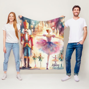 Nutcracker Ballet  Christmas Ballerina Custom Name Fleece Blanket