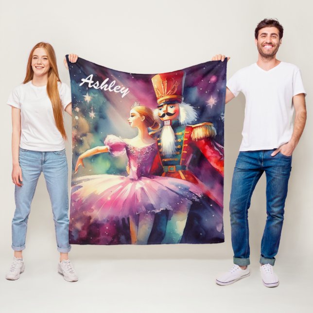 Nutcracker Ballet Christmas Ballerina Personalised Fleece Blanket (In Situ)