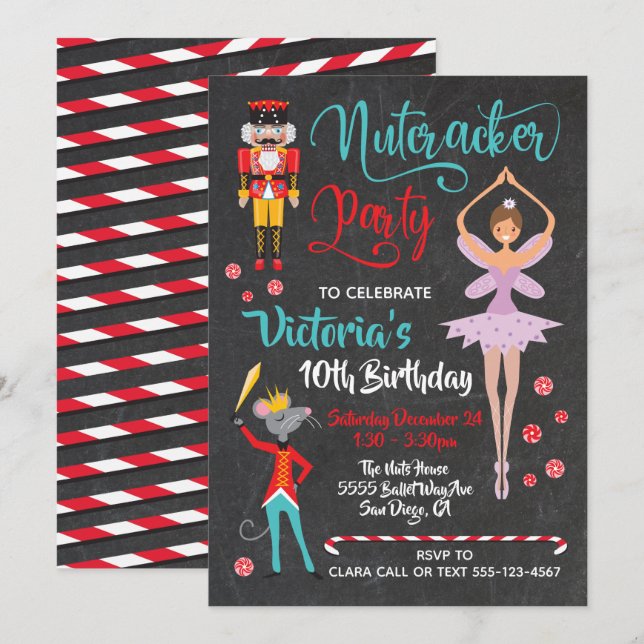 Nutcracker ballet Christmas Birthday Party Invitation (Front/Back)