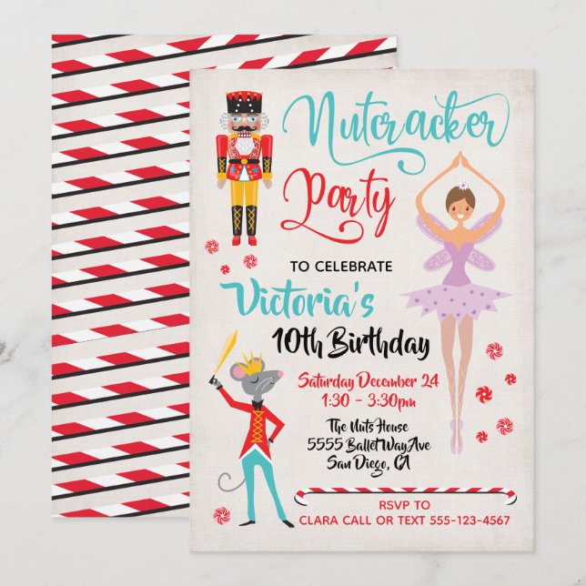 Nutcracker ballet Christmas Birthday Party Invitation (Front/Back)