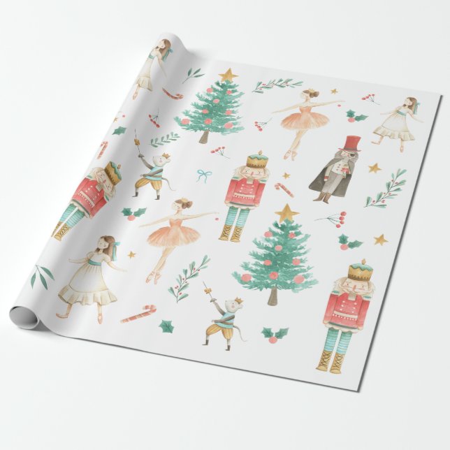 Nutcracker Ballet Christmas Images Wrapping Paper (Unrolled)