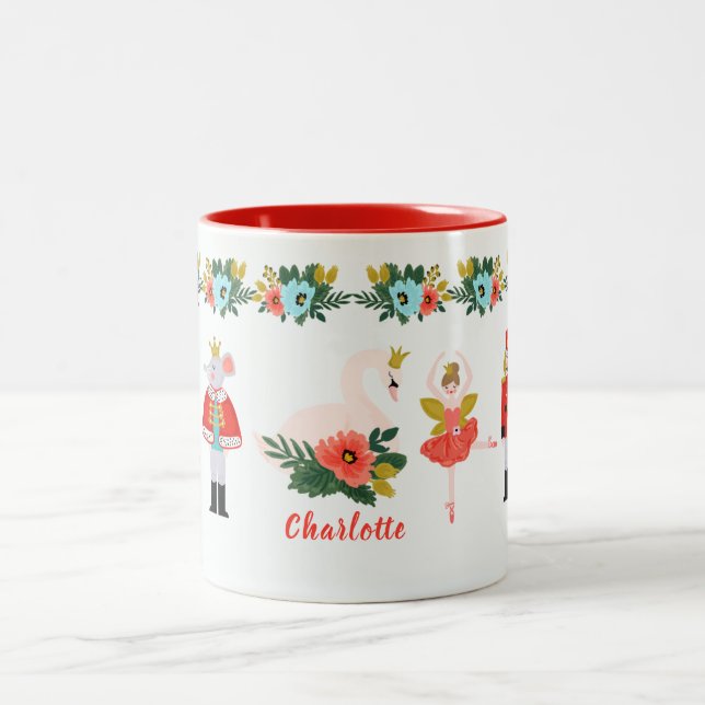 Nutcracker Ballet Christmas Personalised Name Two-Tone Coffee Mug (Center)