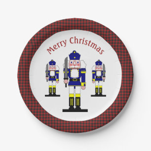 Nutcracker Ballet Christmas Soldier Buffalo Plaid  Paper Plate