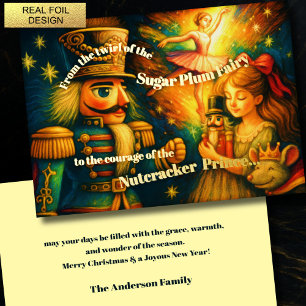 Nutcracker Ballet Christmas Theme Foil Holiday Card