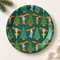 Nutcracker Ballet Christmas Trees on Dark Green