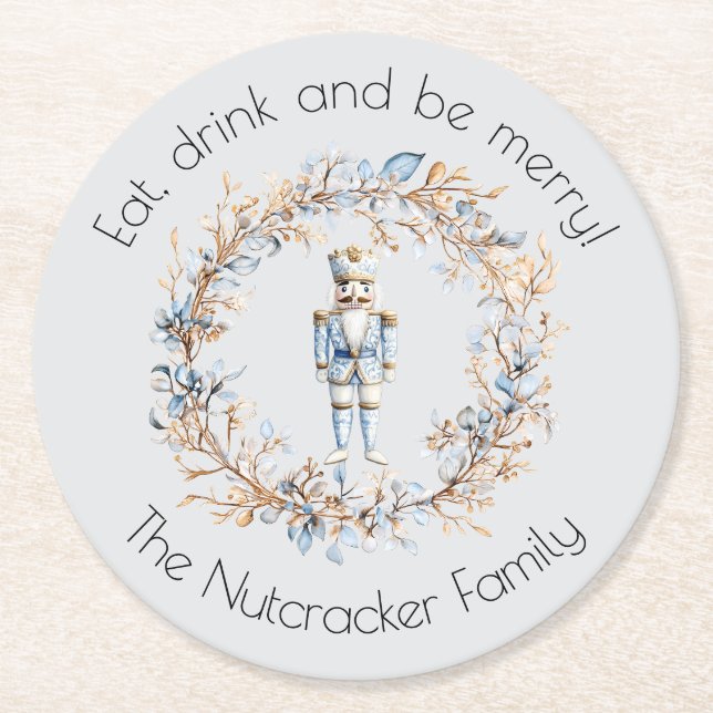 Nutcracker Ballet Christmas Wreath Round Paper Coaster (Front)