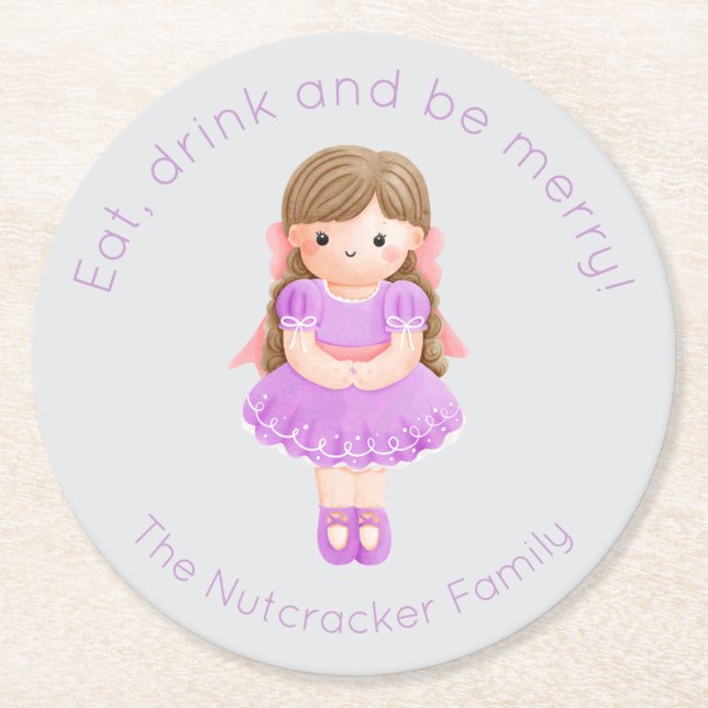 Nutcracker Ballet Clara Round Paper Coaster (Front)