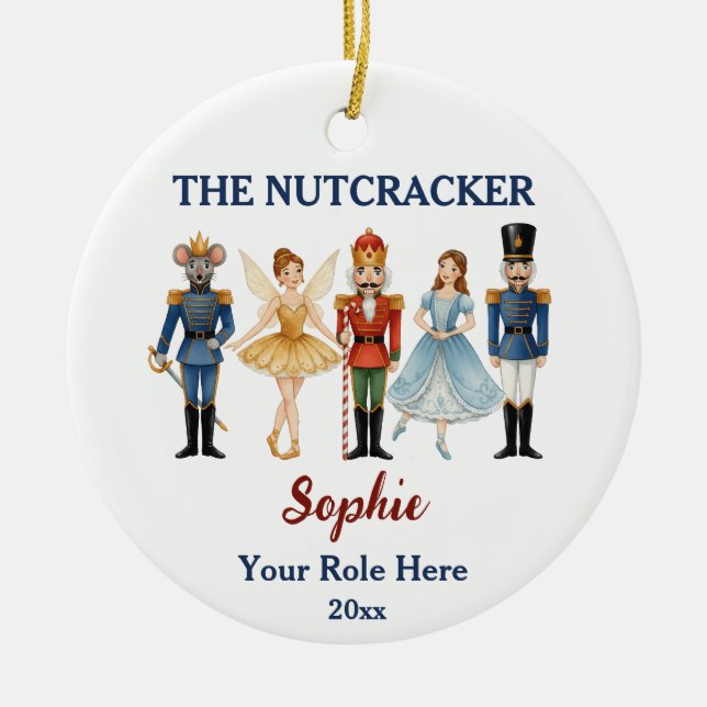 Nutcracker Ballet Custom Name & Role Ceramic Tree Decoration (Front)