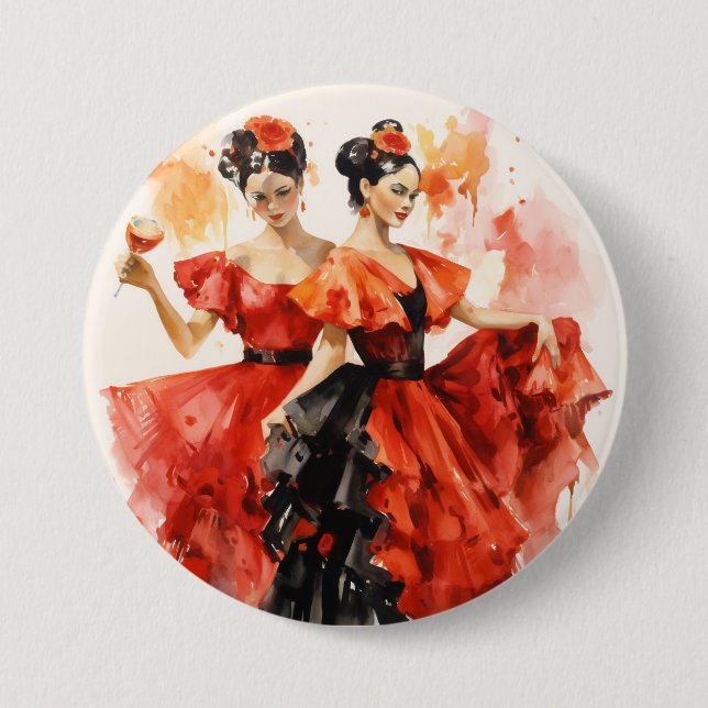 Nutcracker Ballet, Fiery Spanish Dancers in Red 7.5 Cm Round Badge (Front)