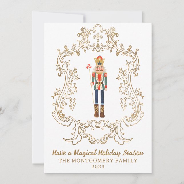 Nutcracker Ballet Gold Crest Christmas Card (Front)