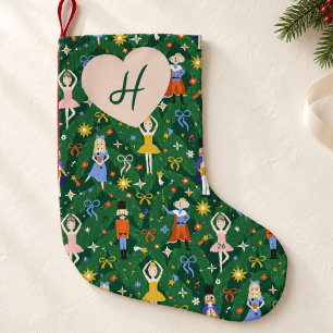 Nutcracker Ballet Heart Monogram Green Christmas Small Christmas Stocking
