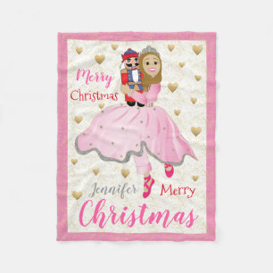 Nutcracker Ballet Lt Brwn Hair Pink Fleece Blanket
