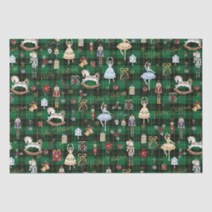 Nutcracker Ballet Merry Christmas Green Plaid Tissue Paper