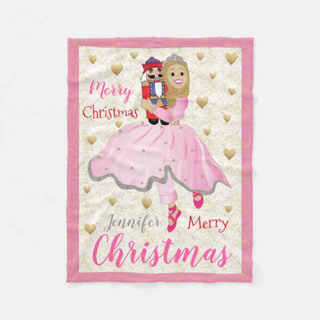 Nutcracker Ballet Personalise/Pink Fleece Blanket (Front)