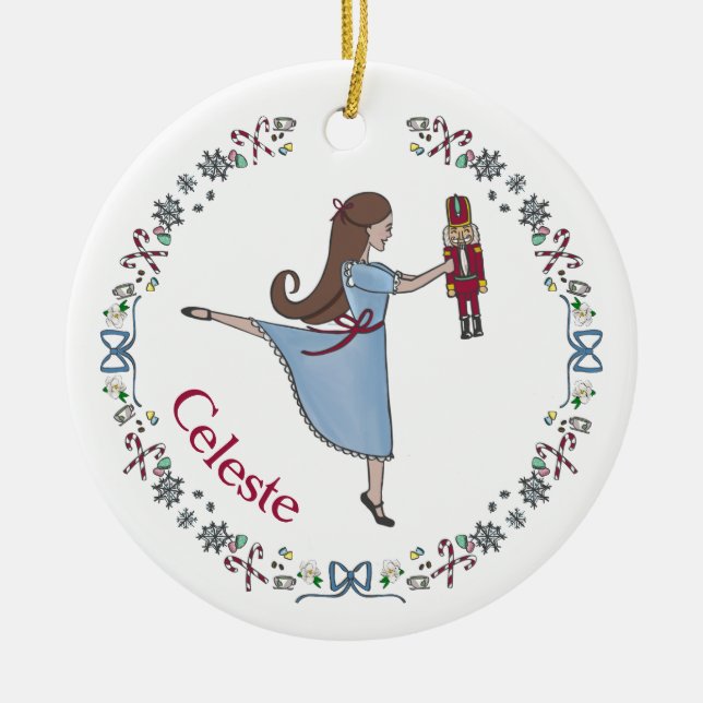 Nutcracker Ballet Personalised Classic Christmas Ceramic Tree Decoration (Front)