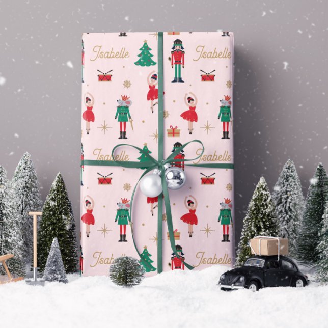 Nutcracker Ballet Pink Custom Name Christmas Wrapping Paper (Creator Uploaded)