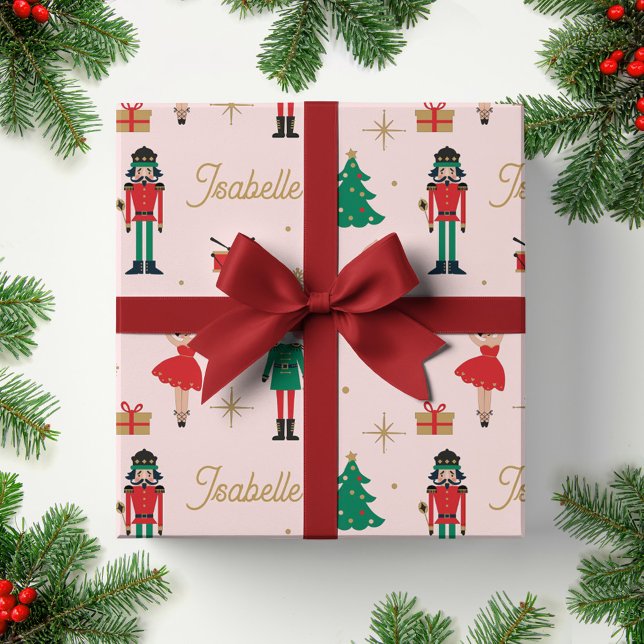 Nutcracker Ballet Pink Custom Name Christmas Wrapping Paper Sheet (Creator Uploaded)