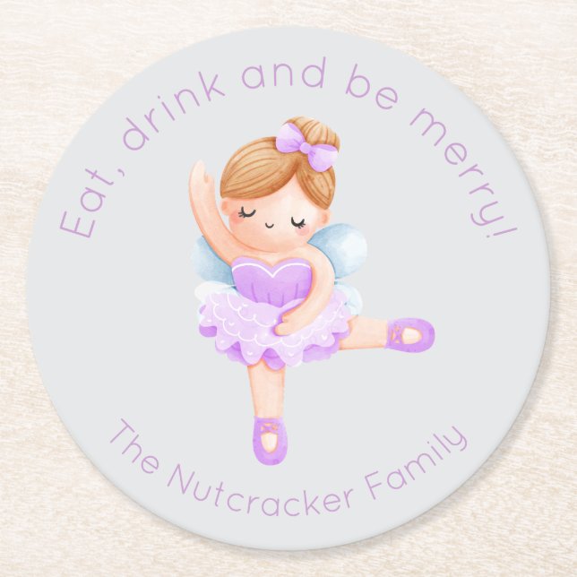 Nutcracker Ballet Sugar Plum Fairy Round Paper Coaster (Front)
