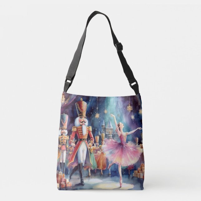 Nutcracker Ballet Watercolor Christmas Ballerina Crossbody Bag (Back)