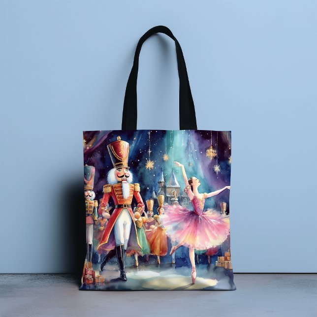 Nutcracker Ballet Watercolor Christmas Ballerina Tote Bag (Creator Uploaded)