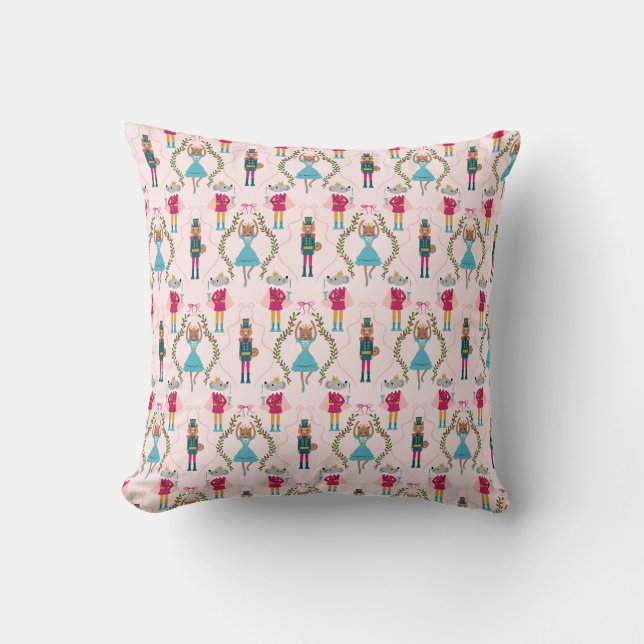 Nutcracker Ballet Whimsical Pattern Pink Cushion (Front)