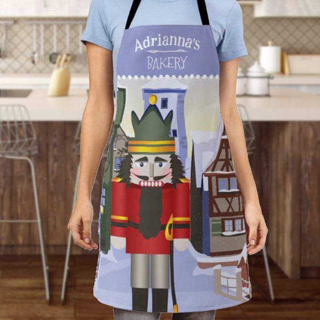Nutcracker, Bavarian German Personalised Blue Apron (Blue Christmas apron, personalized bakery gift, kitchen apron with name and red nutcracker)