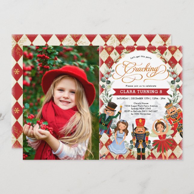 Nutcracker Birthday Cracking Holiday Party Photo Invitation (Front/Back)