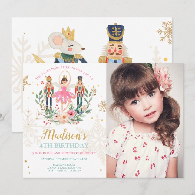 Nutcracker Birthday Girl Ballet Girl Suger Plum Invitation (Front/Back)