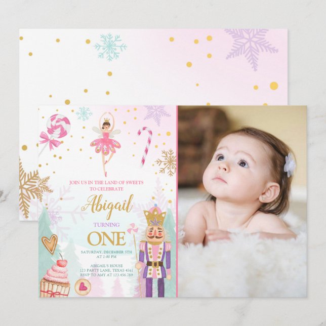 Nutcracker Birthday Girl Land of Sweets Fairy Invitation (Front/Back)