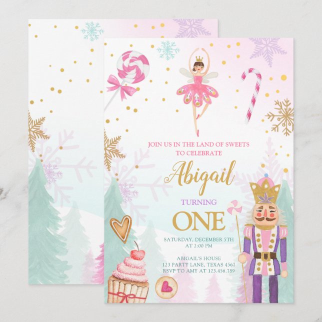 Nutcracker Birthday Girl Land of Sweets Fairy Invitation (Front/Back)