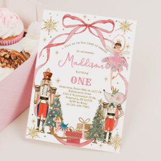 Nutcracker Birthday Land of Sweets Red Bow Invitation