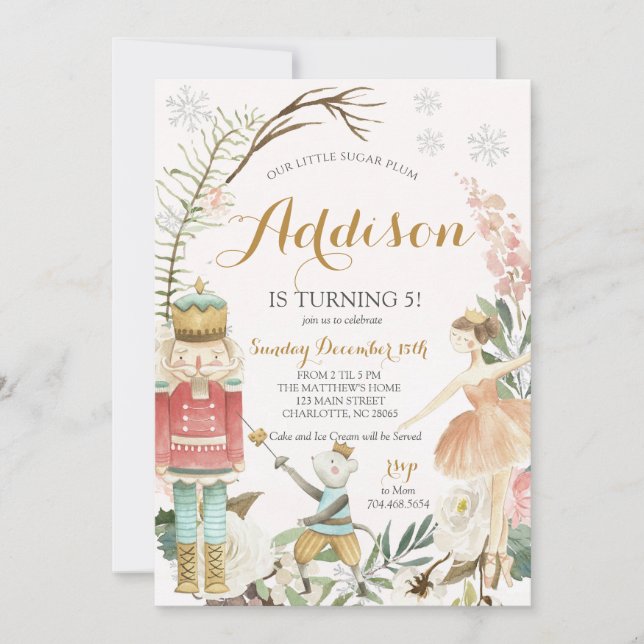 Nutcracker Birthday Sugar Plum Fairy Christmas  Invitation (Front)