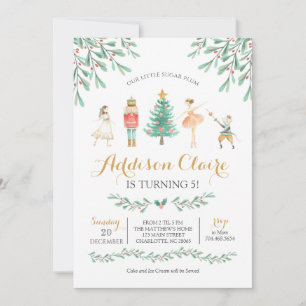 Nutcracker Birthday Sugar Plum Fairy Christmas Invitation