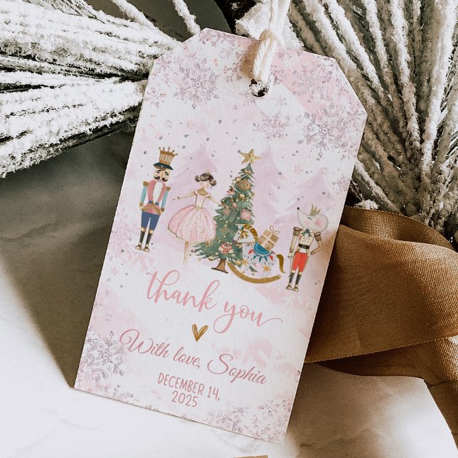 Nutcracker Birthday Wonderland Gift Tags (Nutcracker Wonderland pink sugar plum fairy birthday gift tag)