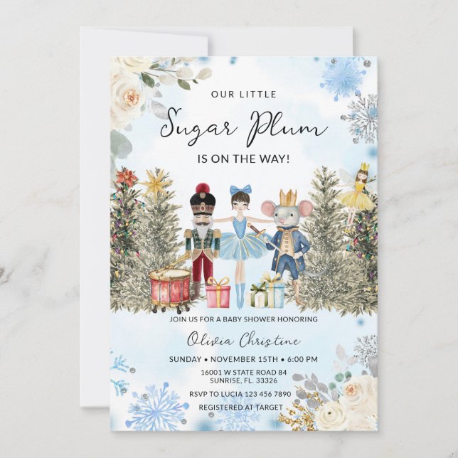 Nutcracker Blue Winter Snowflakes Baby Shower Invitation (Front)
