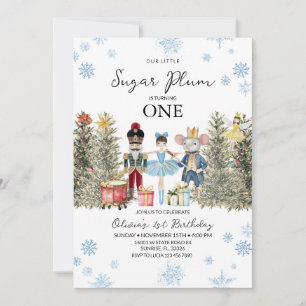 Nutcracker Blue Winter Trees Snowflakes Birthday  Invitation