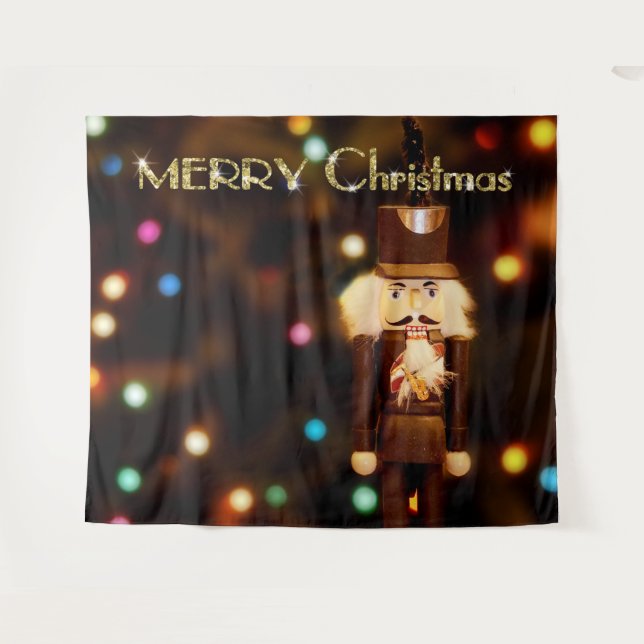 Nutcracker Bokeh Christmas Photo Booth Backdrop Tapestry (Front (Horizontal))