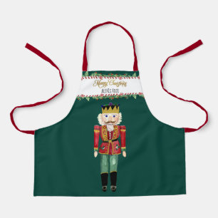 Nutcracker Candy Cane Merry Christmas Holly w Name Apron