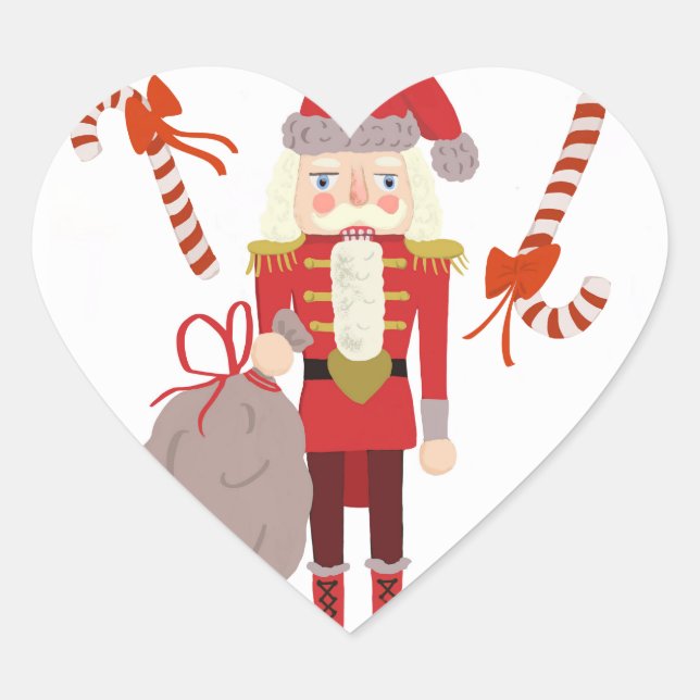 Nutcracker Candy Canes Christmas Heart Sticker (Front)