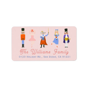 Nutcracker Characters Pink Holiday Address Label