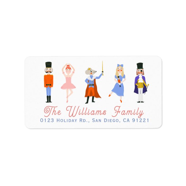 Nutcracker Characters White Holiday Address Label (Front)
