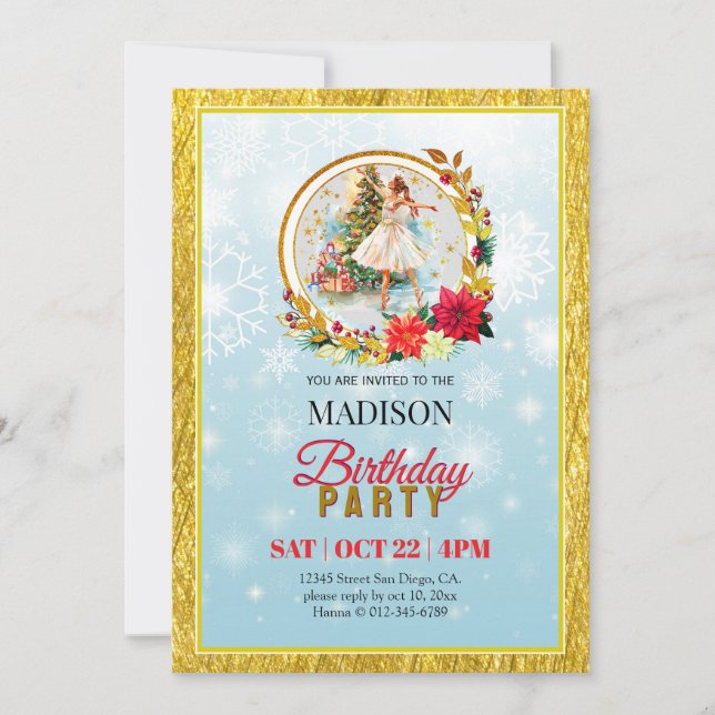 Nutcracker Christmas Ballerina Birthday Holiday Card (Front)