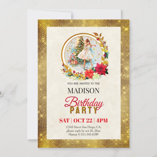 Nutcracker Christmas Ballerina Birthday Holiday Card (Front)